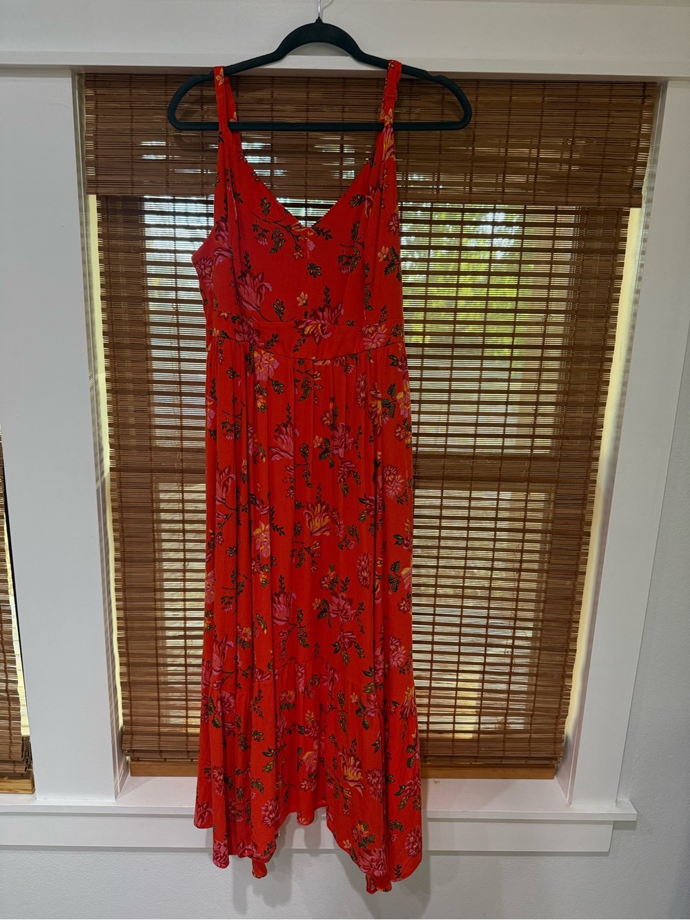 torrid Red Floral V-Neck Maxi Dress with Slim Straps